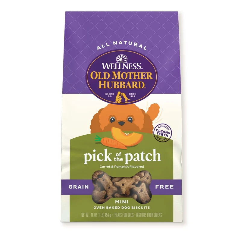 Old Mother Hubbard – Biscuits pour chien sans céréales Pick of the Patch, friandises d'entraînement naturelles, goût potiron et carotte, mini, sac de 454 g
