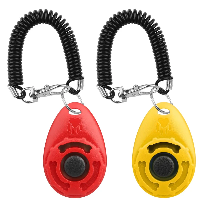 Diyife Clicker chien – Pack 2 (Rouge et Jaune) avec sangle poignet | Entraînement canin