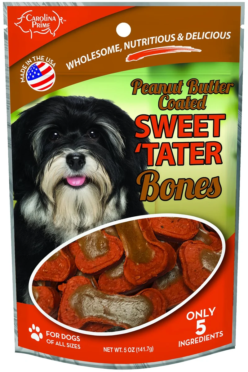Carolina Prime Pet – Os en patate douce enrobé beurre de cacahuète, friandise canine, sachet de 5 onces