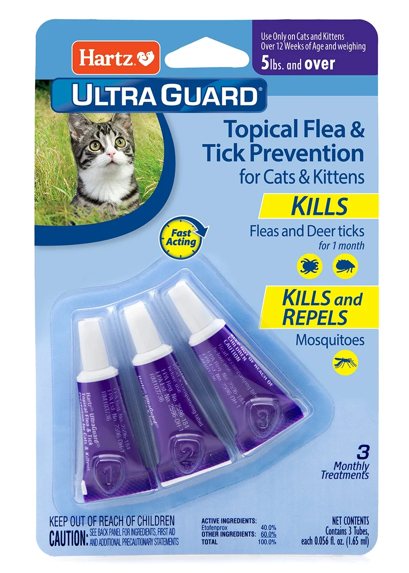 Hartz UltraGuard Prévention Topique Puces et Tiques pour Chats et Chatons – 3 Traitements Mensuels