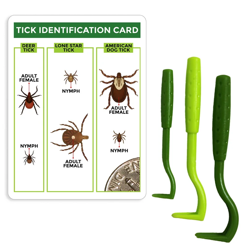 TickCheck Lot de 3 Détache-Tiques – Outils d'Enlèvement + Carte d'Identification des Tiques – Pour Humains, Chiens et Chats