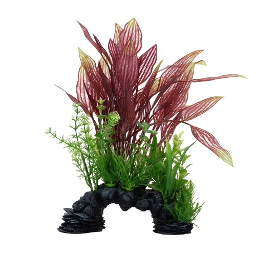 Plante Aqualife Fluval avec base décorative - Plante de dentelle rouge - 25,5 cm (10 po)