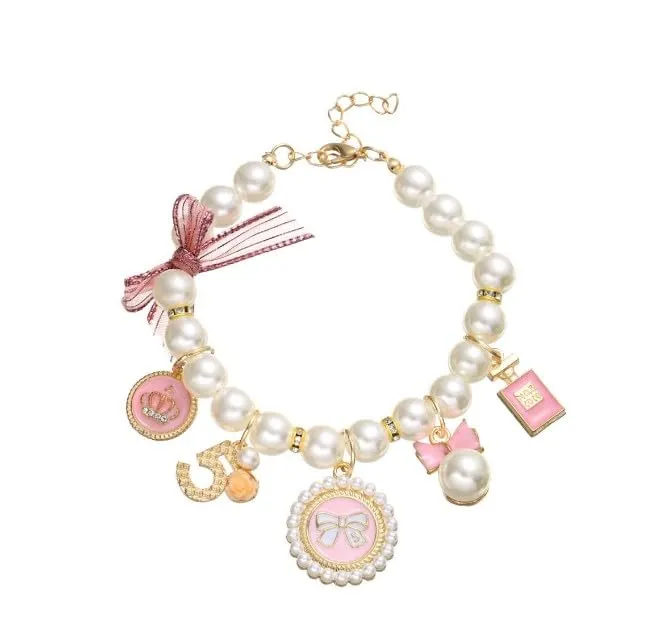 Collier perles roses avec noeud princesse pour chien et chat – Tustao, collier ajustable