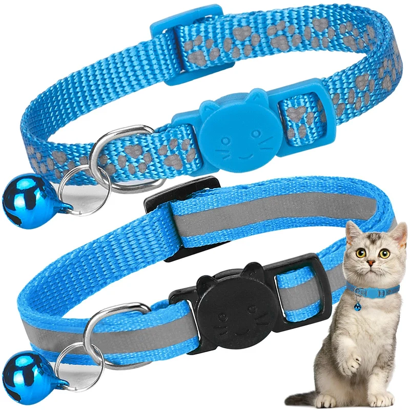 Bosose – Lot de 2 Cols pour Chats avec Cloche et Réfléchissants, Boucle de Sécurité à Rupture, Nylon, Réglables 7–12 pouces, Bleu