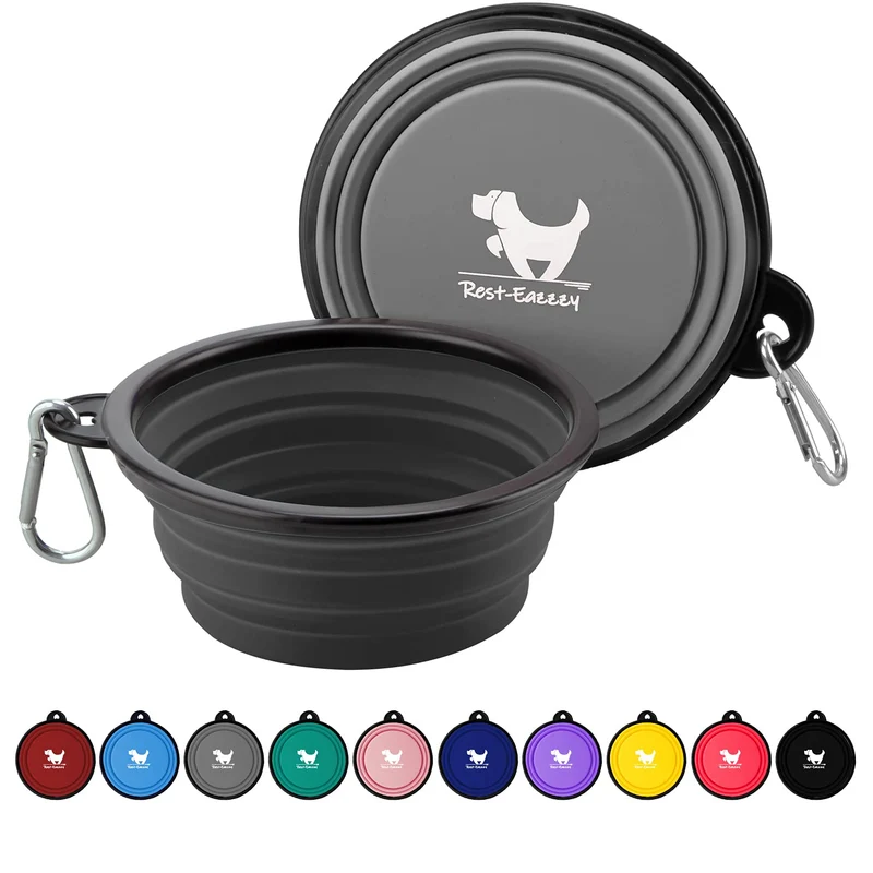 Rest-Eazzzy Bols Pliables pour Voyager – Lot de 2 Bols pour Chiens et Chats, avec 2 Mousquetons, Sans BPA