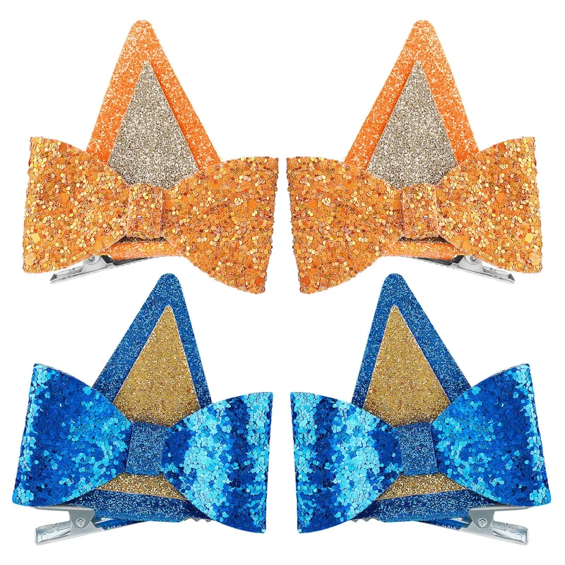 Lusofie - 2 Paires d'Épingles Cheveux Oreilles-Chien Bleues avec Paillettes