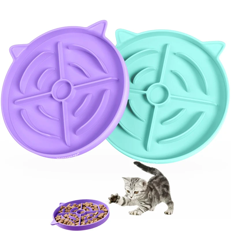MateeyLife Bol ralentisseur pour chat – Ensemble 2 bols en silicone antidérapants