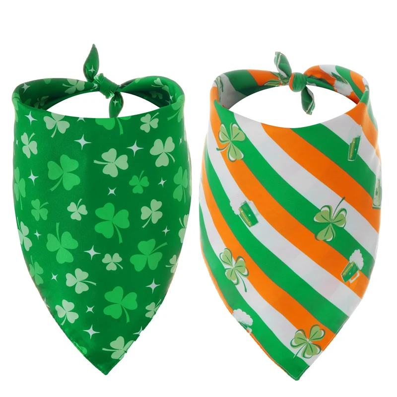 Yeabwps Bandana Chien Saint-Patrick – Lot de 2 Bandanas Double-Face Triangles Vert et Orange