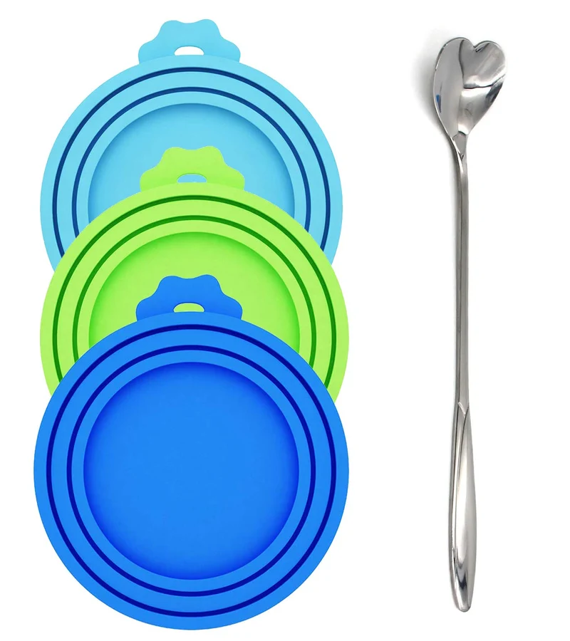 Comtim Couvercles Silicone pour Conserves Animaux – 3 Pièces + Cuillère, Multicolores