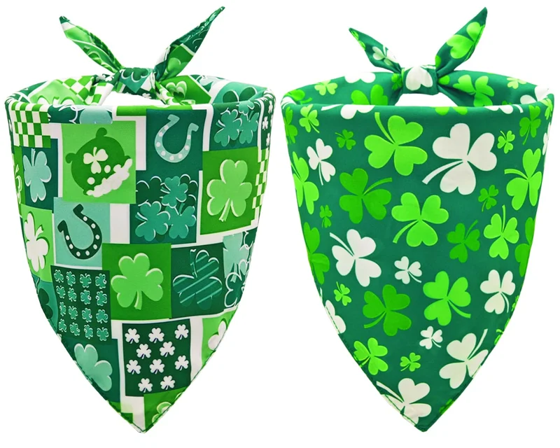 CozyHaus Bandanas Chien Saint-Patrick 2 pièces XL – Design Trèfle Irlandais