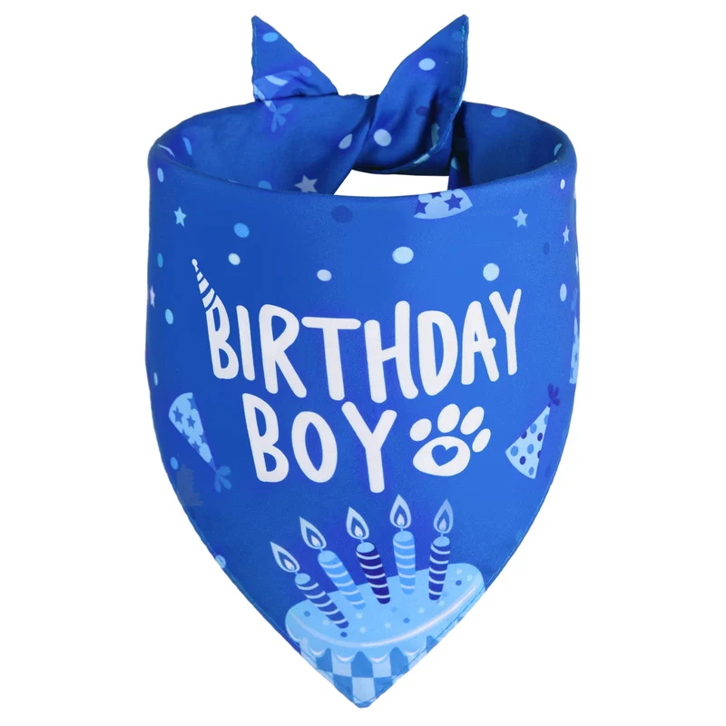 Agroon Bandana d’anniversaire pour chien – Bleu Grand, Bandana réversible triangulaire