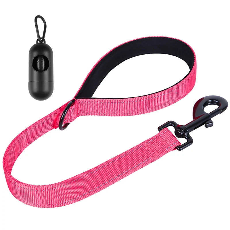 CHENEDY Laisse Court pour Chiens – 24 po, Pour Chiens Moyens à Grands (Rose) – Poignée Rembourrée et Réfléchissante