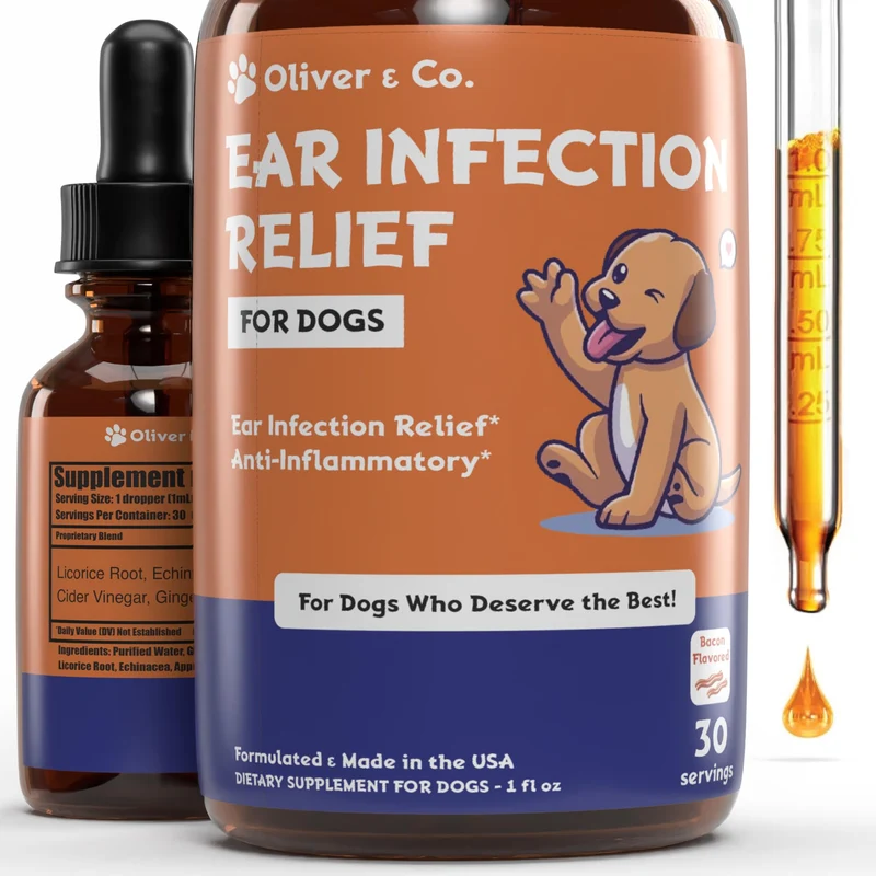 Oliver & Co. Nettoyant naturel pour les oreilles des chiens – Gouttes pour démangeaisons et infections – Saveur bacon – 30 ml