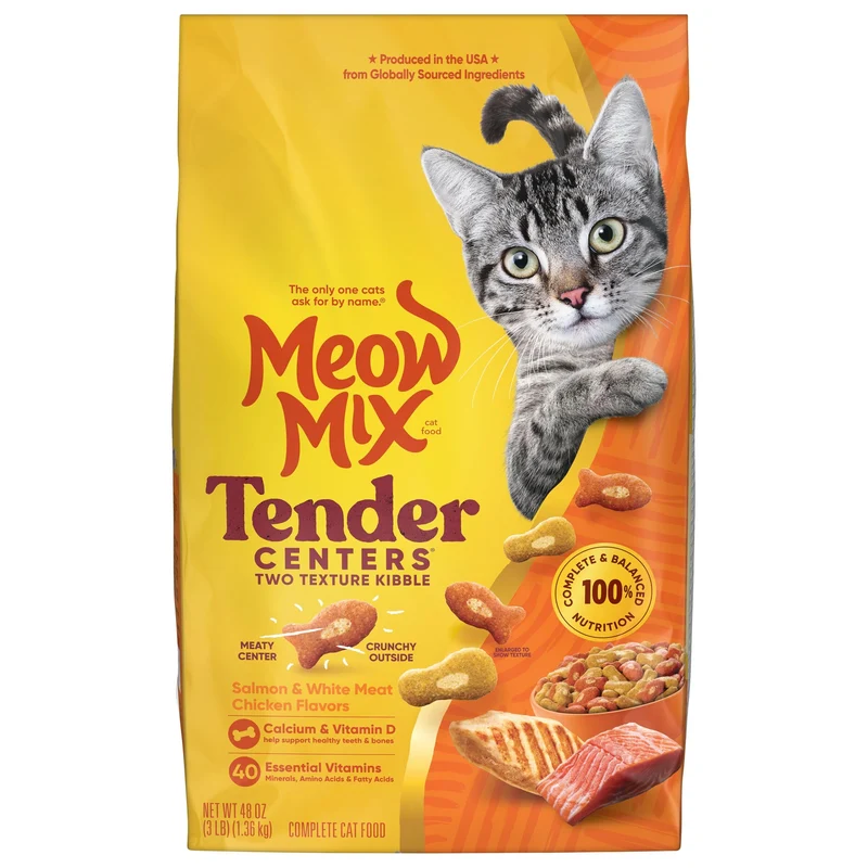 Meow Mix Tender Centers : Croquettes pour chat saumon et poulet – Sac de 3 livres