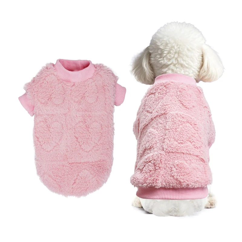 Topbuti pull pour chien cœur rose — pull en flanelle chaude pour petits chiens et chats (rose, Taille L)