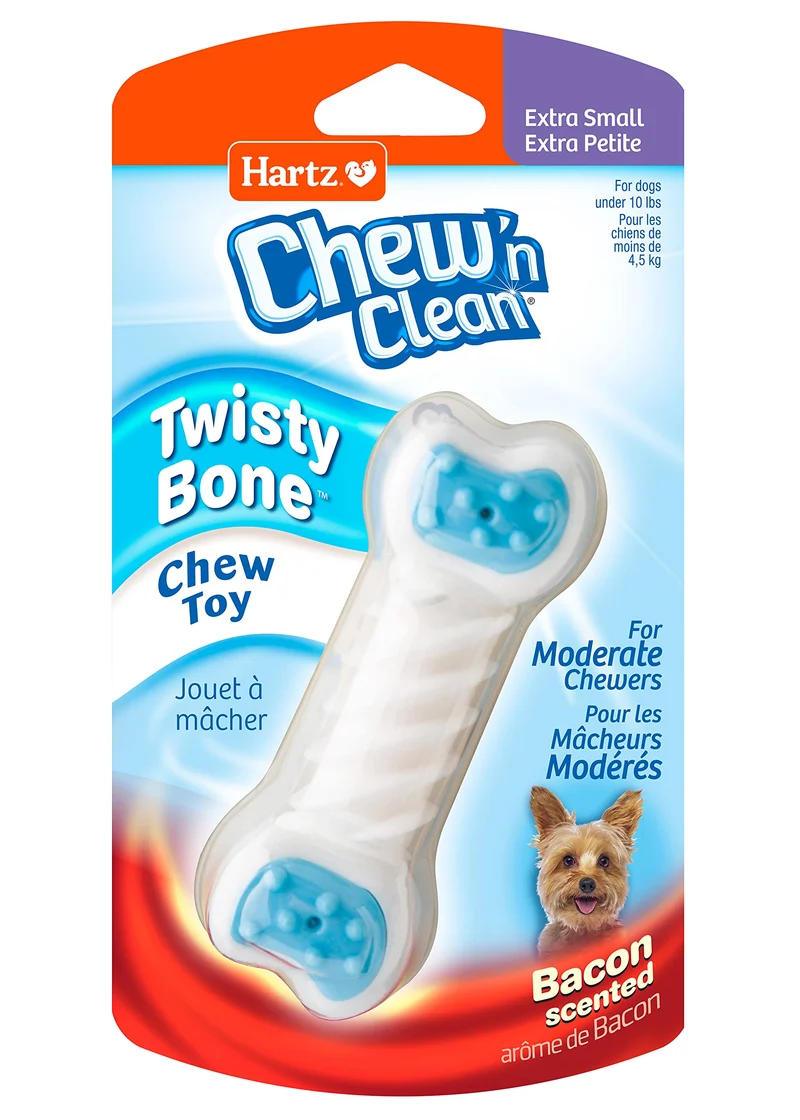 Hartz Chew 'n Clean Twisty Bone – Os à mâcher bacon pour petits chiens (mordeurs modérés) – Extra Small