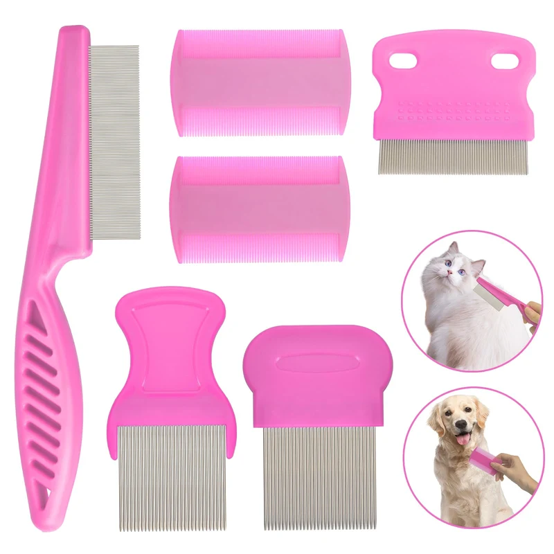 CAPHONT - Coffret 6 peignes anti-puces pour chats et chiens (rose)