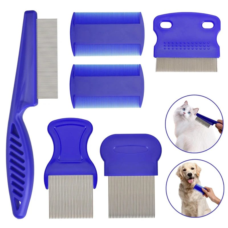 CAPHONT – Kit de 6 peignes anti-puces pour chats et chiens (bleu) | Toilettage en douceur