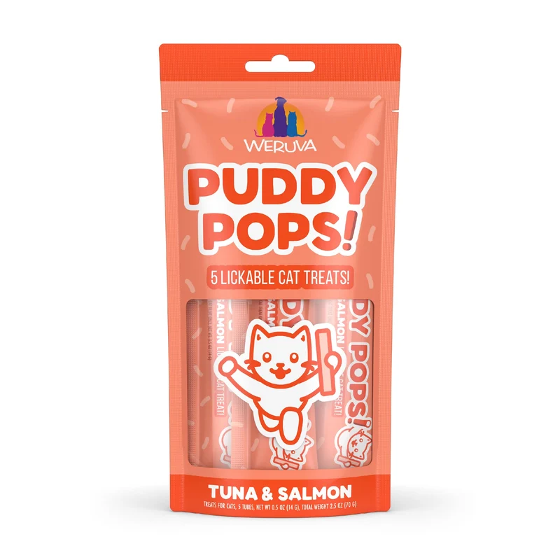 Weruva Puddy Pops : friandises lickables au thon et saumon pour chats – tube 0,5 oz, lot de 5