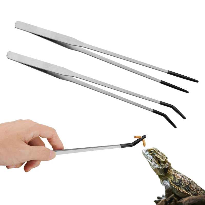 Novery – Lot de 2 Pinces Reptile en Acier Inoxydable 10,6 pouces (Droite et Courbe)