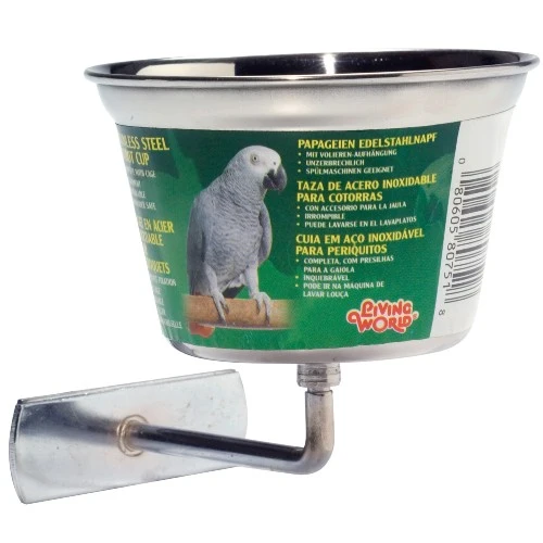Auget Living World en acier inoxydable pour perroquets, moyen, 480 ml (16 oz)