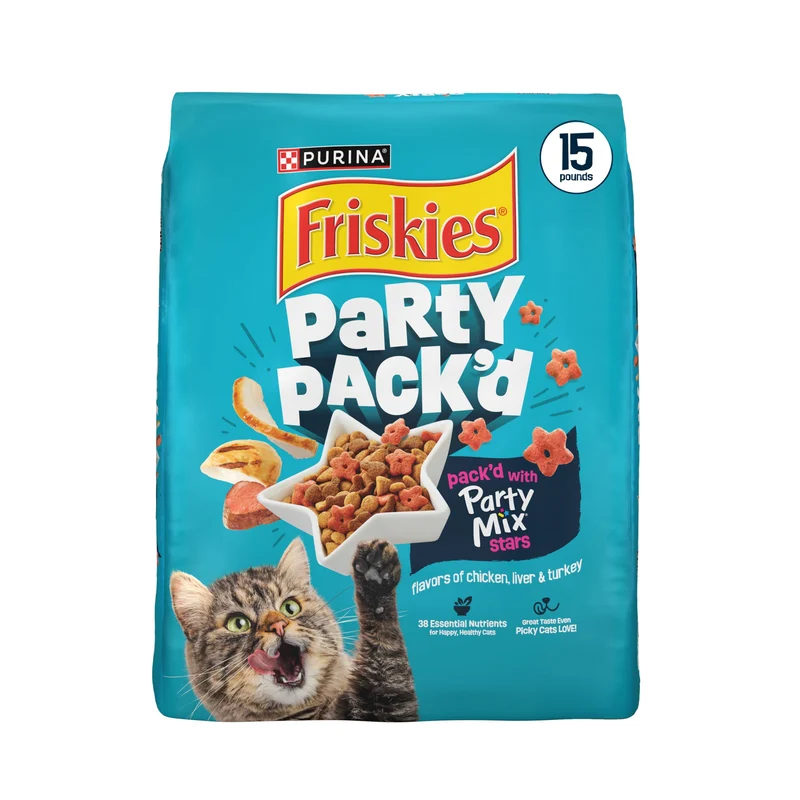 Friskies Party Pack’d – Saveurs Poulet, Foie et Dinde, Croquant pour Chat Adulte – Sac 6,8 kg