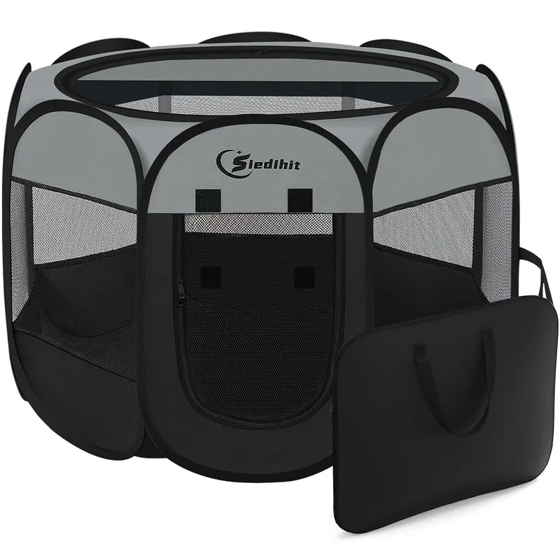 Playpen Siedihit Gris Foncé – Enclos pliable pour chiens et chats, intérieur/extérieur