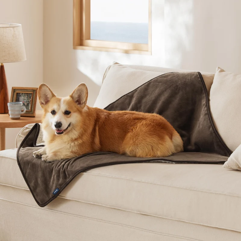 Bedsure Couverture Impermable pour Chien Grand – Lavable, Sherpa et Flanelle, Protège Canapé 40x50 Marron Café