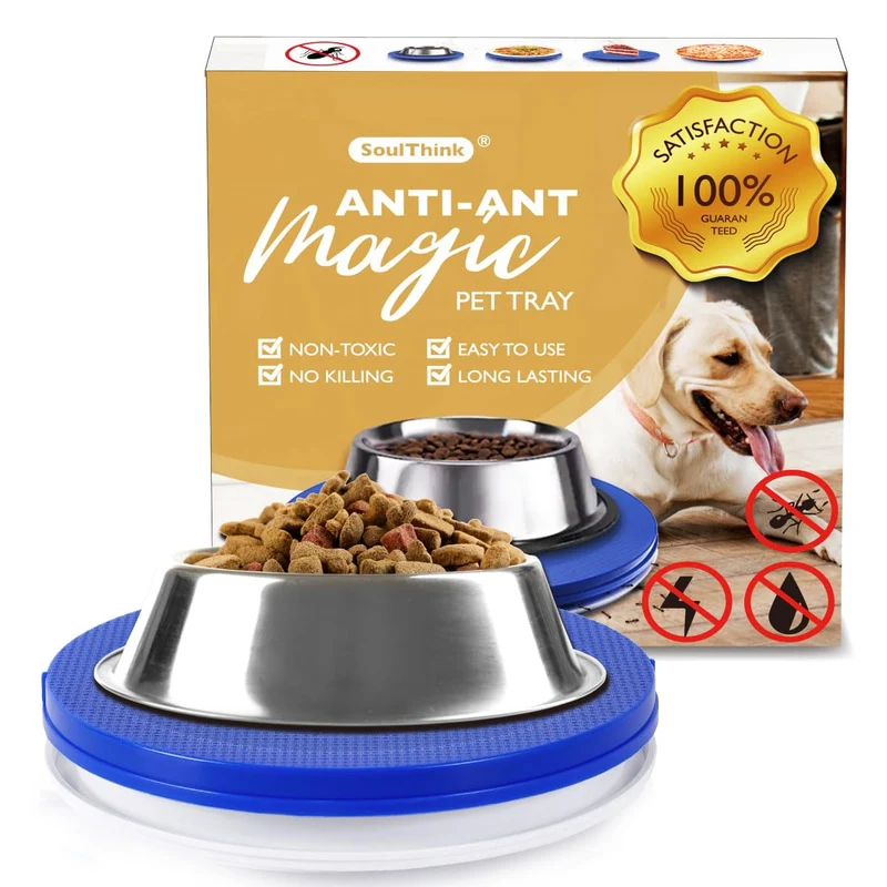 SoulThink Plateaux Anti-Fourmis pour Gamelles Chat/Chien – Nouvelle Innovation Bleu Royal, Sans Produits Chimiques