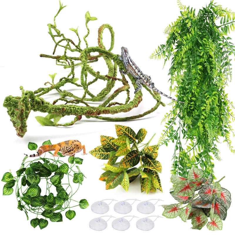 PietyPet Plantes Reptiles pour Terrarium – Vignes Suspendues et Feuilles Artificielles