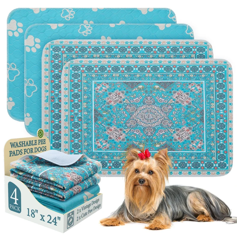 Homimp Tapis-pipi pour chiens lavables – Lot de 4, Absorbants et Anti-fuite, Anti-glisse, 18x24