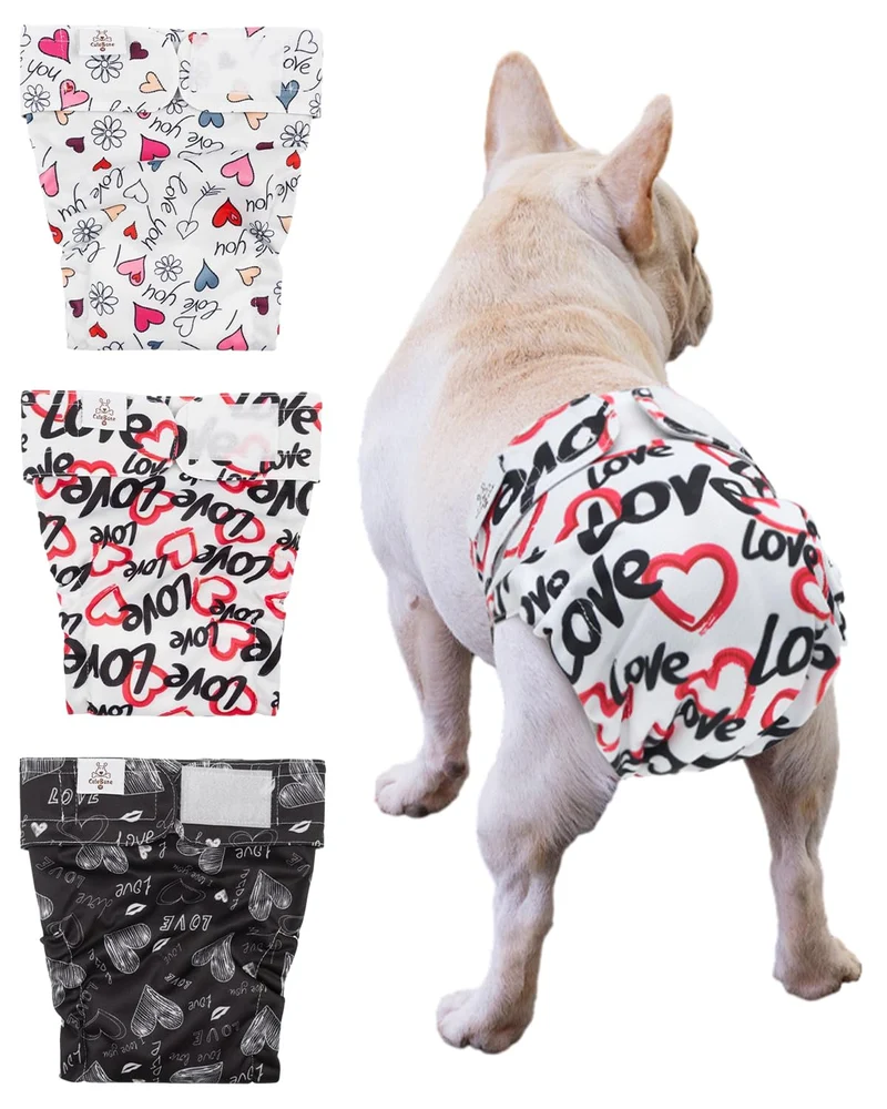 CuteBone Couches Lavables pour Chien Femelle Sans Queue – Pack de Trois (WWD03M)