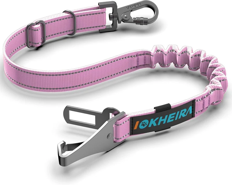 IOKHEIRA Harnais voiture pour chien 3-en-1 – Ceinture de sécurité ajustable en nylon réfléchissant (Rose)