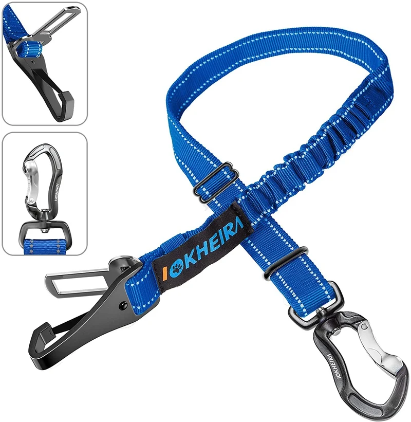 IOKHEIRA Ceinture de sécurité pour chien – Réglable, réfléchissante et bungee avec mousqueton en alu