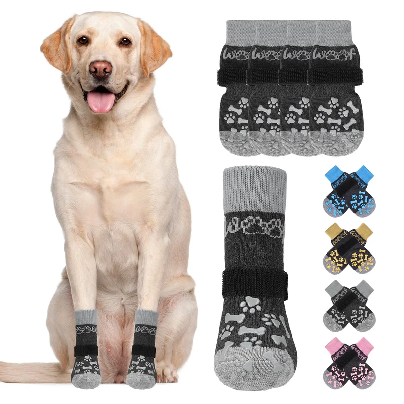 KOOLTAIL Chaussettes pour Chien – Anti-Glisse, Protection des Pattes, Taille XL, Noir
