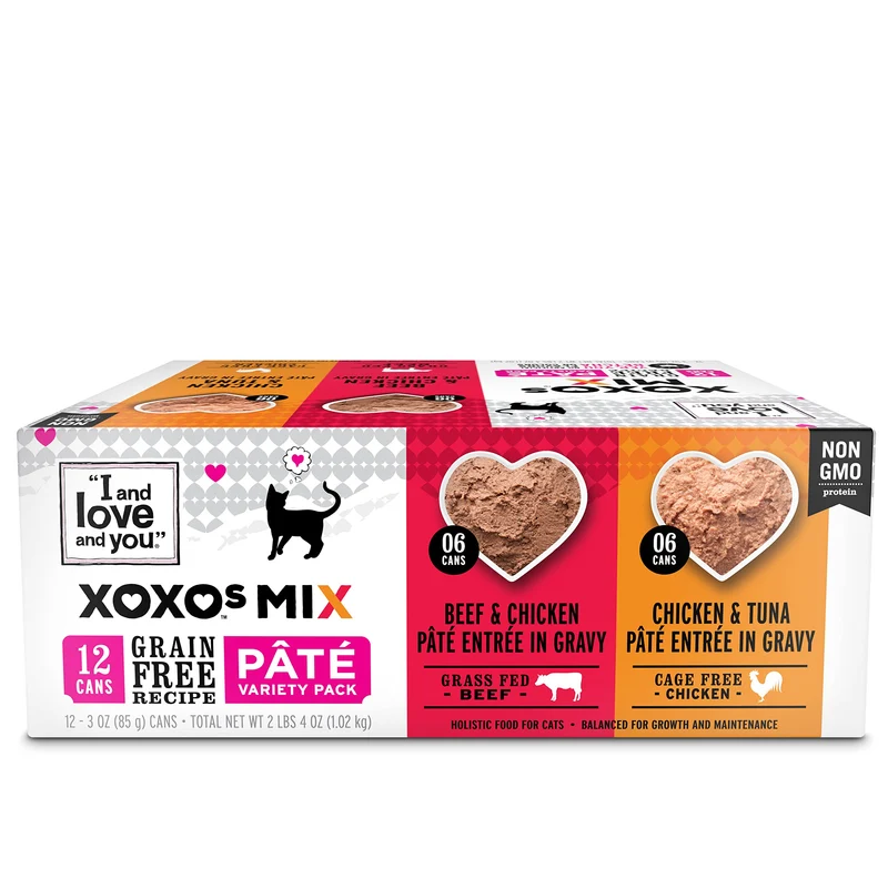 I AND LOVE AND YOU XOXOs Pâté Humide pour Chats – Poulet + Boeuf – Variété Sans Céréales, Sans Remplissage, 12 Boîtes de 3 oz
