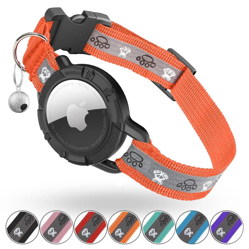 Odokele Collier Chat AirTag Intégré – Collier GPS Réfléchi et Léger Orange