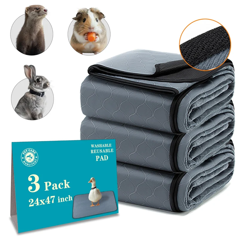 Bunlitent Tapis de Cage Lavable pour Cobaye 24x47 – Lot de 3, Imperméable et Antidérapant, Compatible Midwest/C&C
