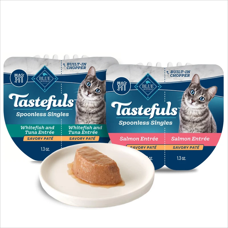 Blue Buffalo Tastefuls Spoonless Singles – Pâté Humide pour Chat, Twin-Pack 2,6 oz (Poisson blanc & Thon / Saumon)