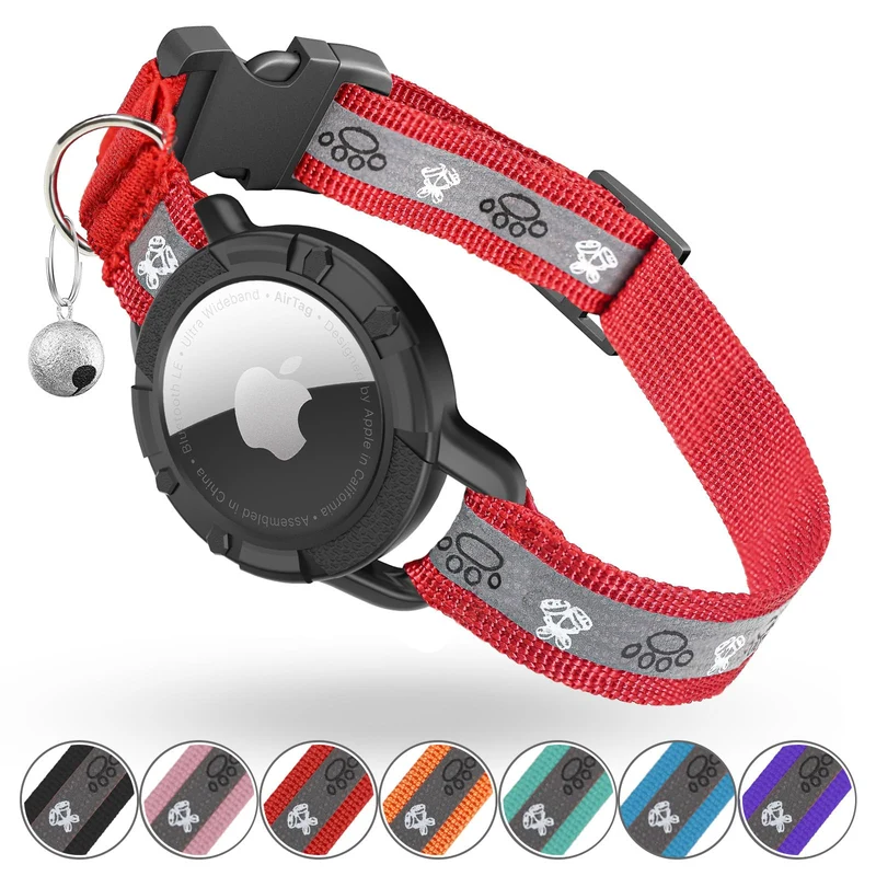 Odokele Collier AirTag Réfléchissant pour Chat – Intégré, Élastique et Cloche (Rouge, Taille S)