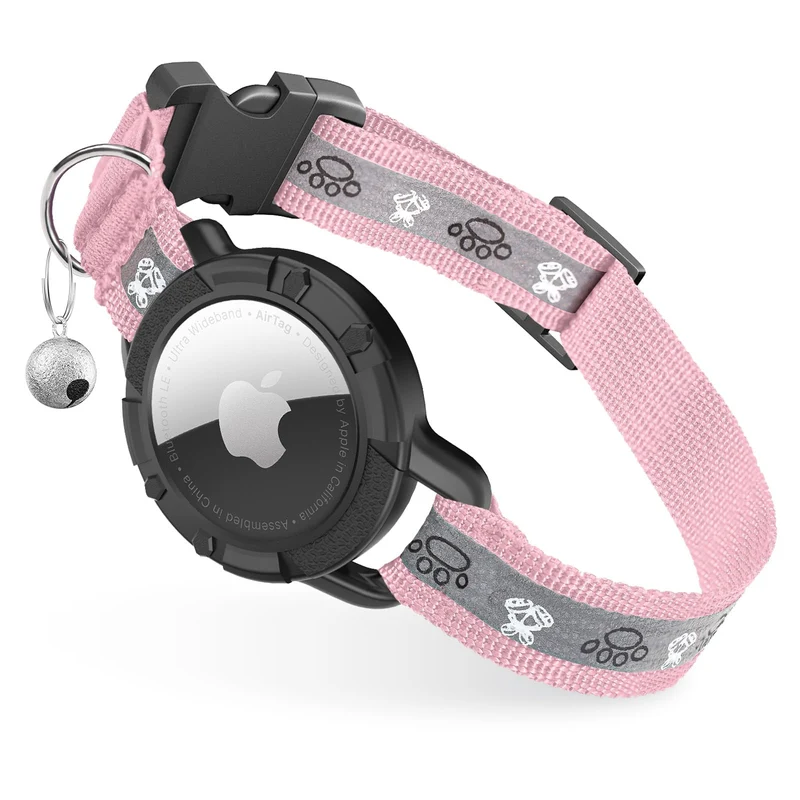 Odokele Collier Chat AirTag Réfléchissant – Collier de suivi intégré avec Porte AirTag et Clochette (Rose, S)