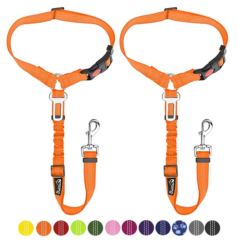 SlowTon Sangle de sécurité pour chien en voiture – Pack 2, Attache-tête et Clip Réfléchissants