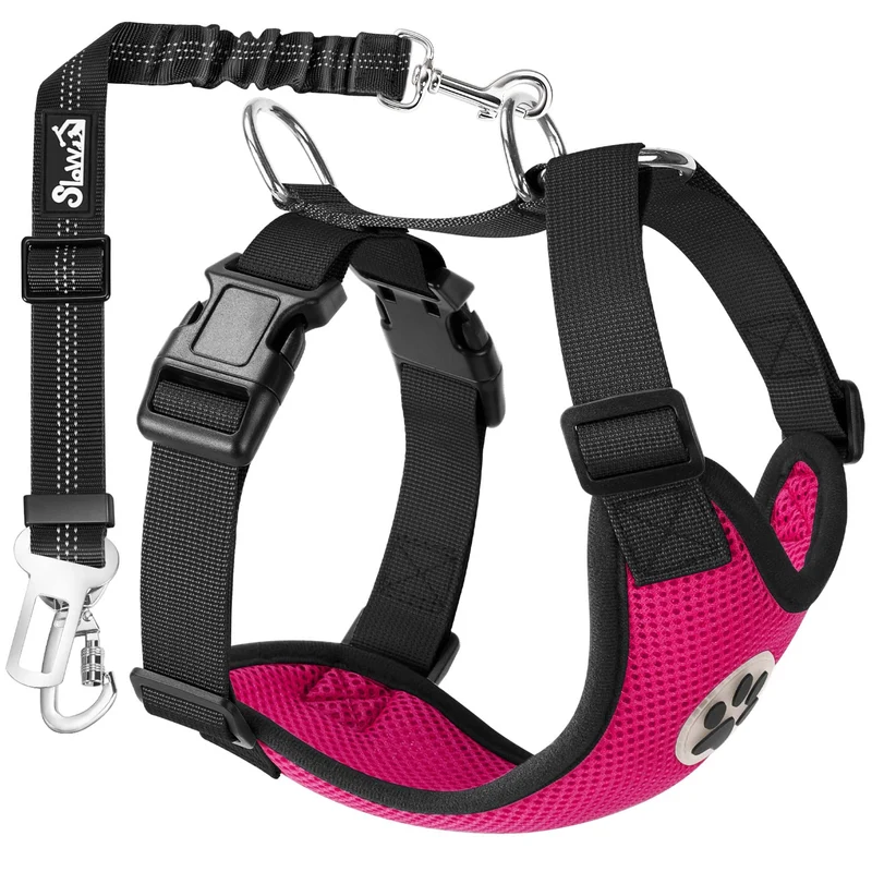 SlowTon Harnais Ceinture Sécurité Chien pour Voiture – Maille Respirante, Réglable (M, Fuchsia)