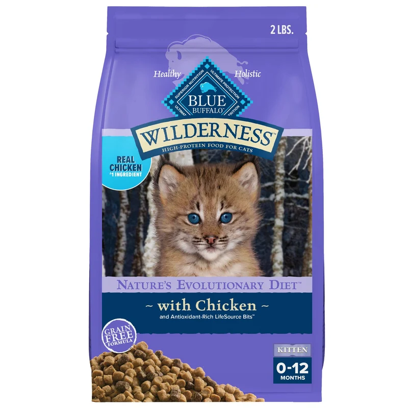 Blue Buffalo Wilderness Nourriture Sèche Chaton – Poulet, DHA et ARA, Protéine Élevée, Sans Céréales, Sac 2 lb
