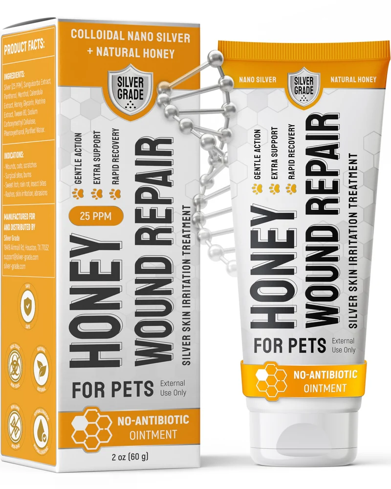 Meilleur soin des irritations chez le chien – Gel sans antibiotique au miel et argent colloïdal (60 ml) – SILVER GRADE