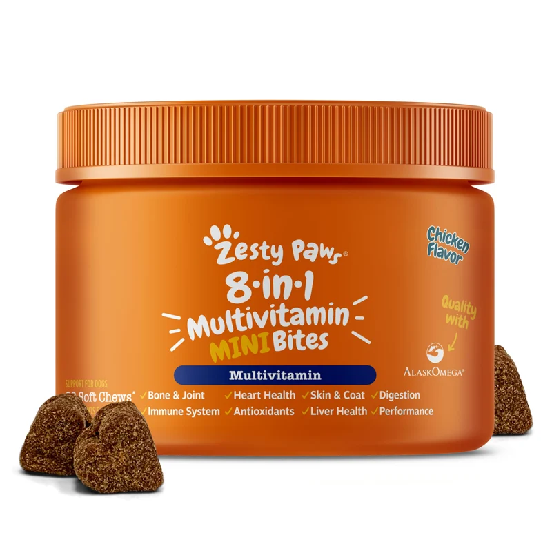 Zesty Paws Multivitamines pour Chien – Bouchées 8-en-1 pour Articulations, Peau et Immunité (90 bouchées)