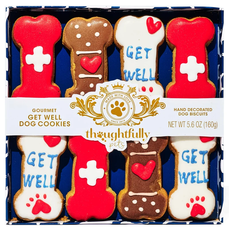 Thoughtfully Pets – Coffret de Biscuits Get Well pour Chien, 8 Biscuits Croquants Décorés