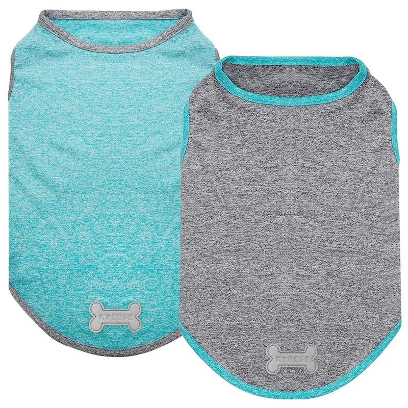 KYEESE – Lot de deux T-shirts pour chien à séchage rapide, sans manches, protection solaire et réflectif (gris/bleu)