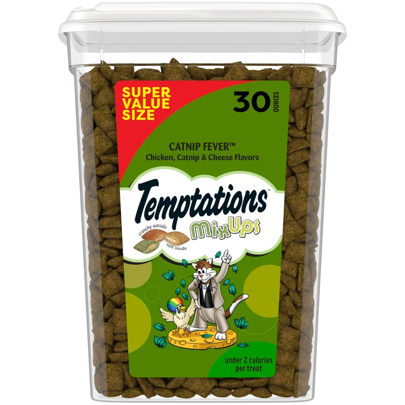 Temptations Friandises pour chat – Saveur herbe à chat, texture croquante et moelleuse, pot de 850 g