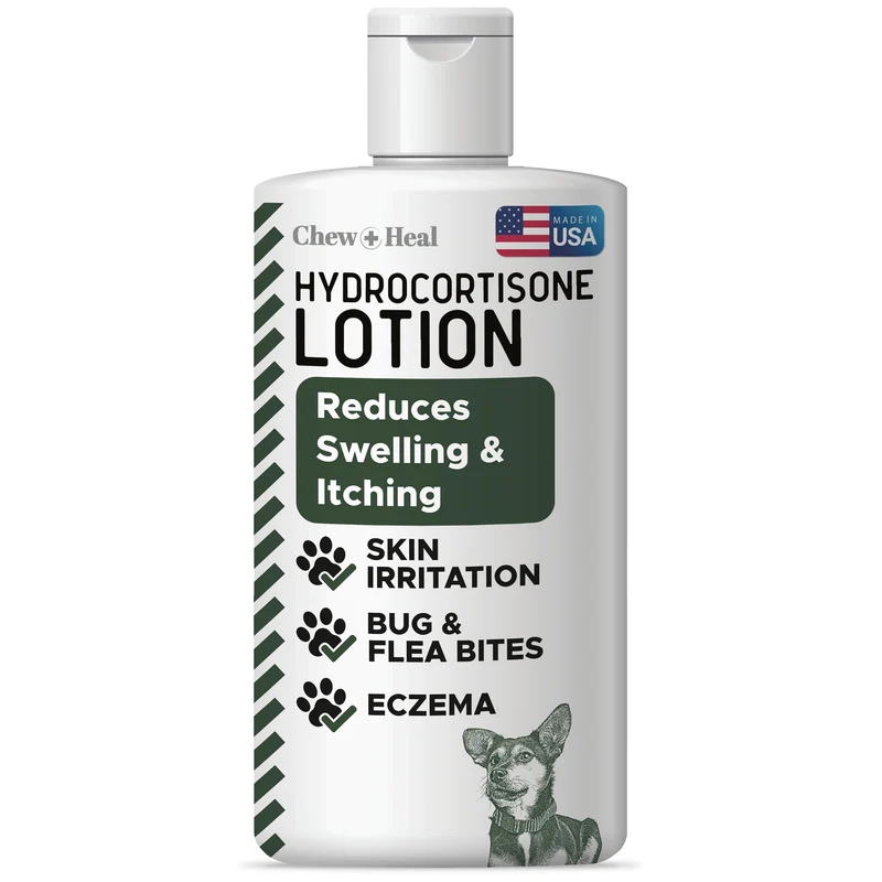 Chew + Heal Labs Lotion Hydrocortisone pour Chiens – 8 oz (236 ml) – Anti démangeaisons et irritations – Fabriqué aux États-Unis